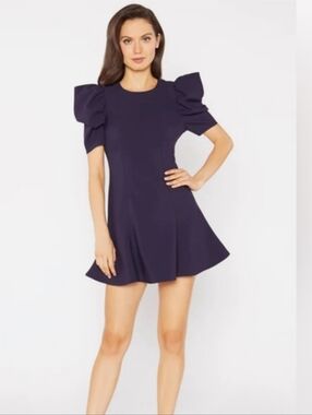 Women's Navy Puff-Sleeve Skater Dress